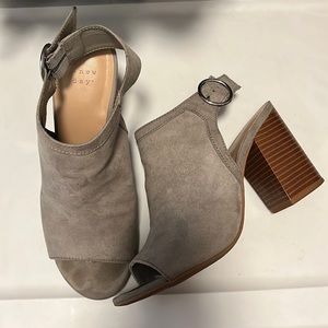 Grey Suede Block Heels with Wood Heel